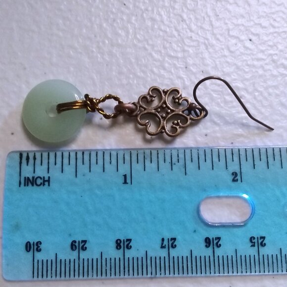 Green Aventurine & Copper Filigree Dangle Earrings - Picture 10 of 11